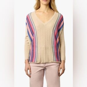 Gerard Darel Louna Linen Pullover Striped V-Neck Sweater - Multicolor